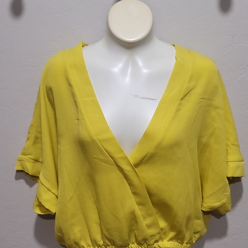 Forever 21 Yellow Wrap Crop Blouse